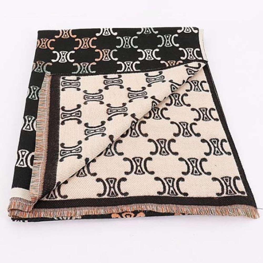 Beige Patterned Reversible Shawl - Picture 3 of 3